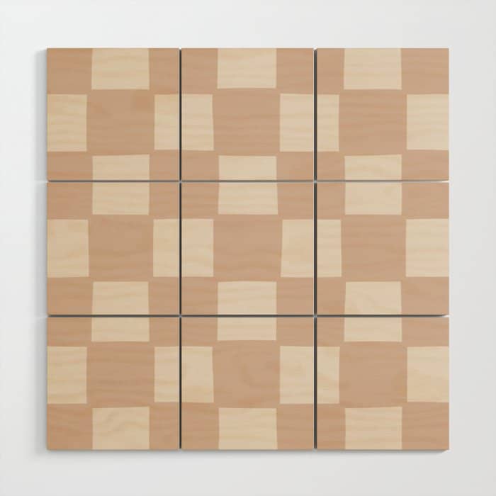 Playful Check In Sandy Beige Wood Wall Art