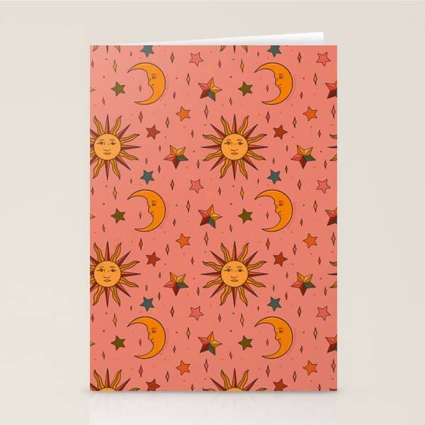 Folk Moon And Star Print Stationery Card