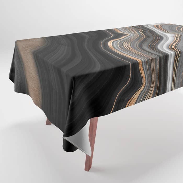 Elegant Black Marble With Gold And Copper Veins Tablecloth