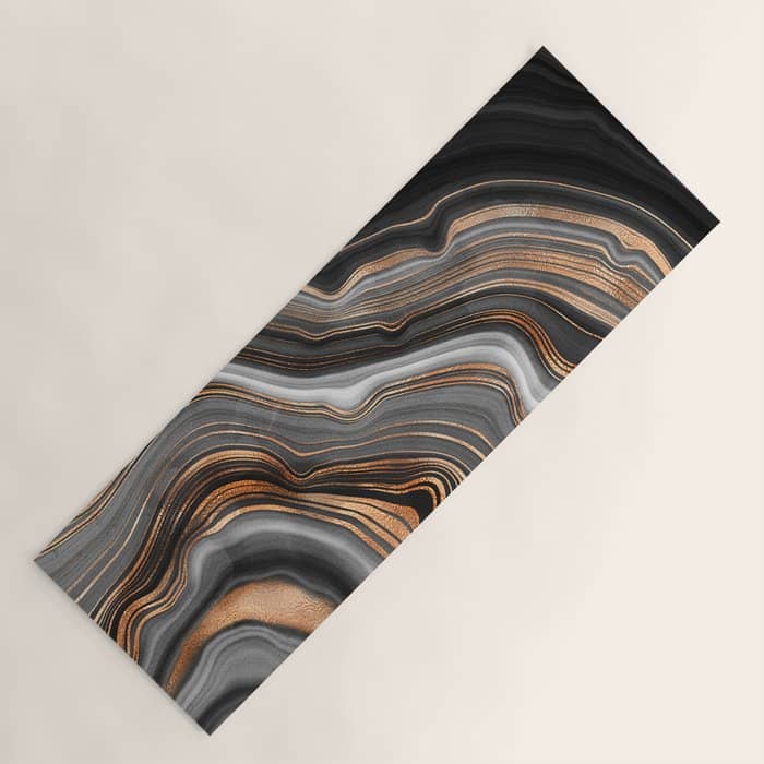 Elegant Black Marble With Gold And Copper Veins Yoga Mat