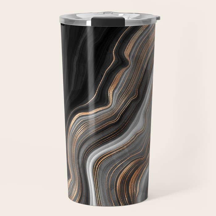 Elegant Black Marble With Gold And Copper Veins Travel Mug