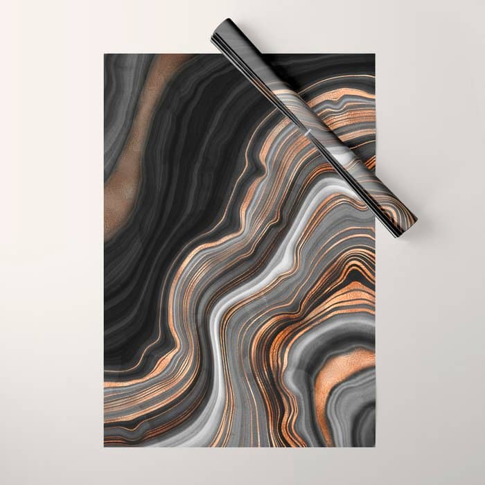 Elegant Black Marble With Gold And Copper Veins Wrapping Paper