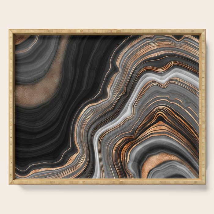 Elegant Black Marble With Gold And Copper Veins Serving Tray