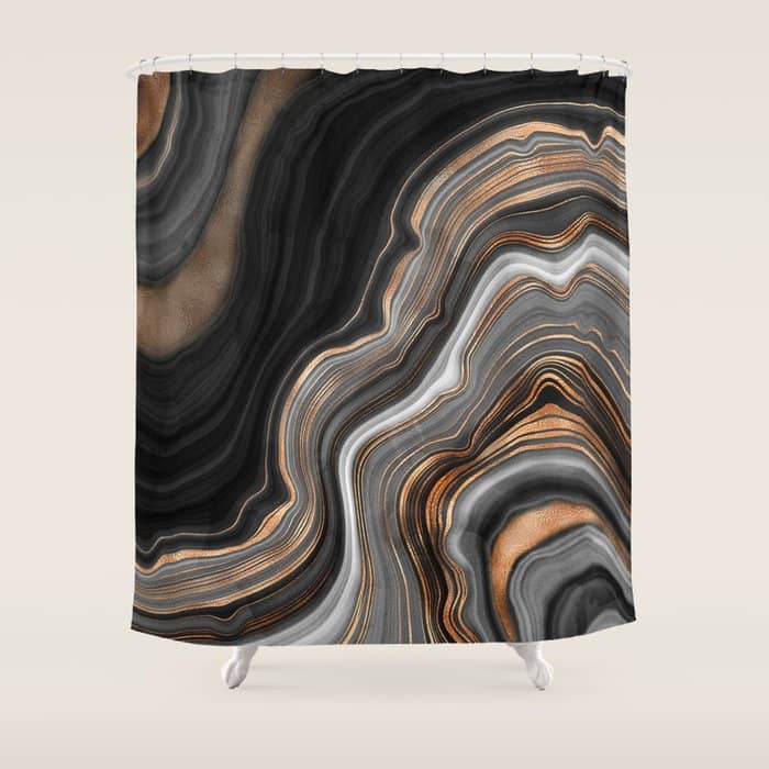 Elegant Black Marble With Gold And Copper Veins Shower Curtain