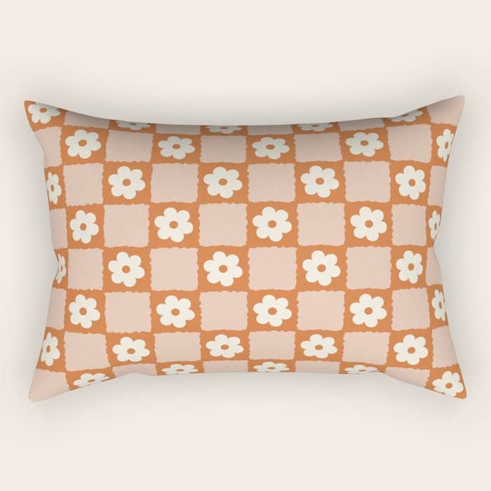 Flower Checker In Burnt Orange  Rectangular Pillow