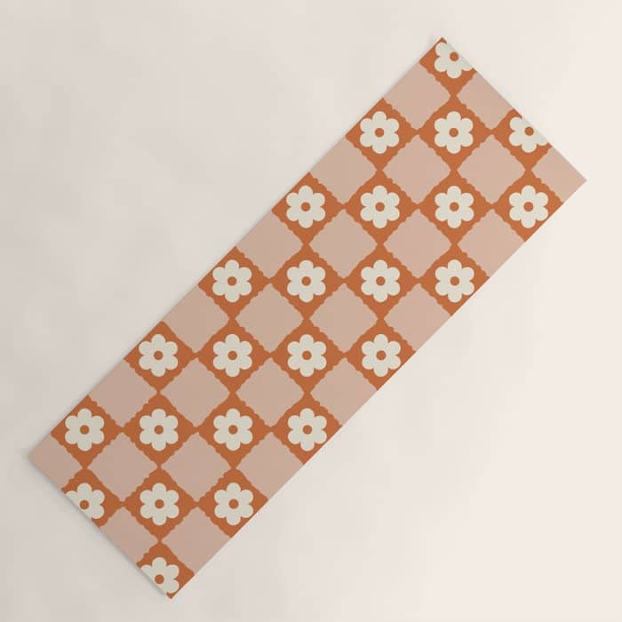 Flower Checker In Burnt Orange  Yoga Mat