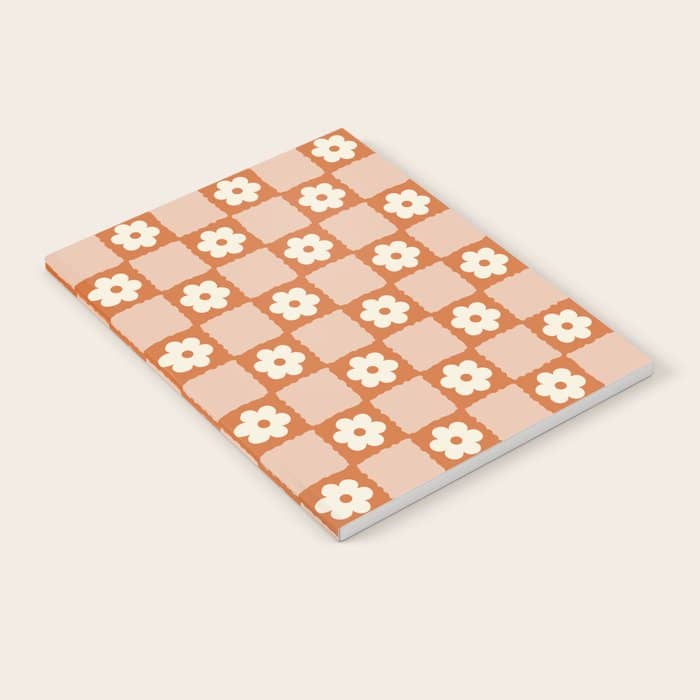 Flower Checker In Burnt Orange  Notebook