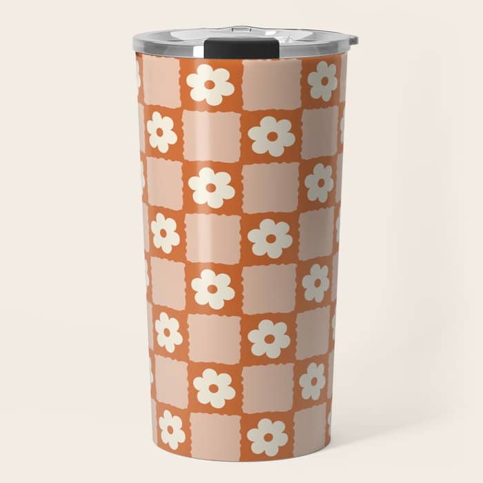 Flower Checker In Burnt Orange  Travel Mug