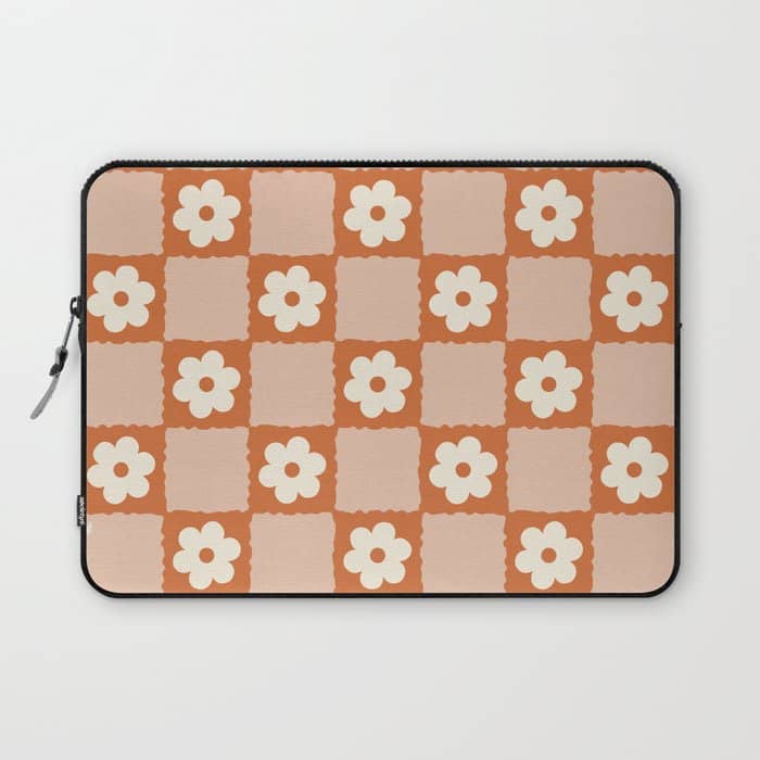 Flower Checker In Burnt Orange  Laptop Sleeve