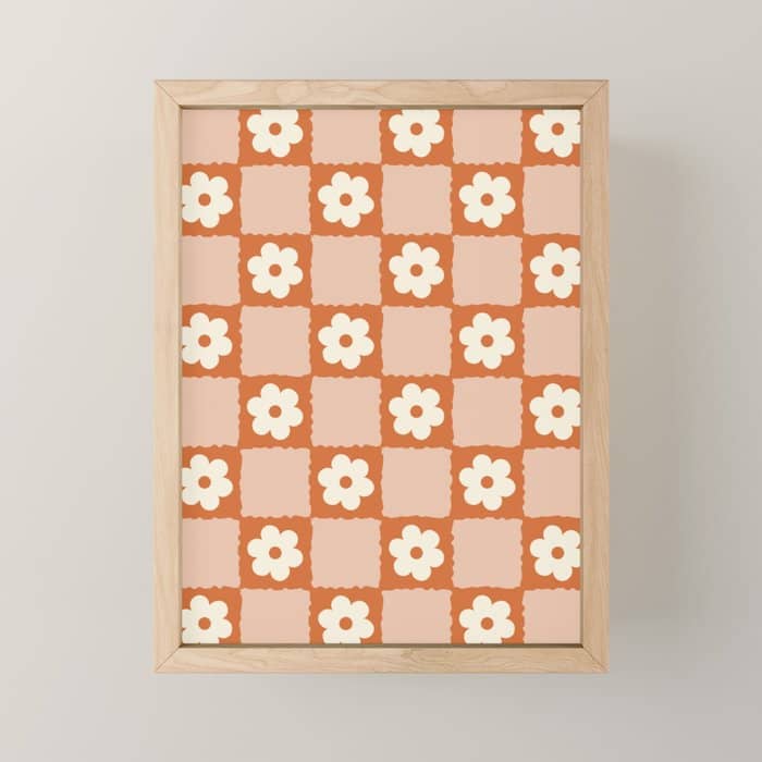 Flower Checker In Burnt Orange  Mini Art Print