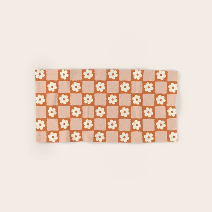 Flower Checker In Burnt Orange  Bath Towel
