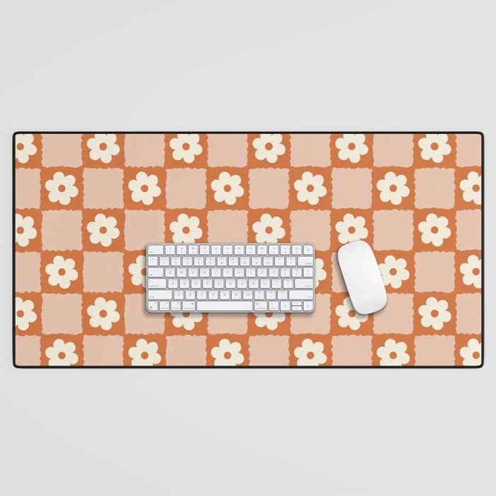 Flower Checker In Burnt Orange  Desk Mat