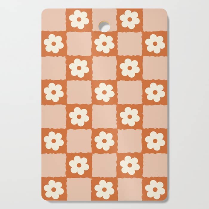 Flower Checker In Burnt Orange  Cutting Board