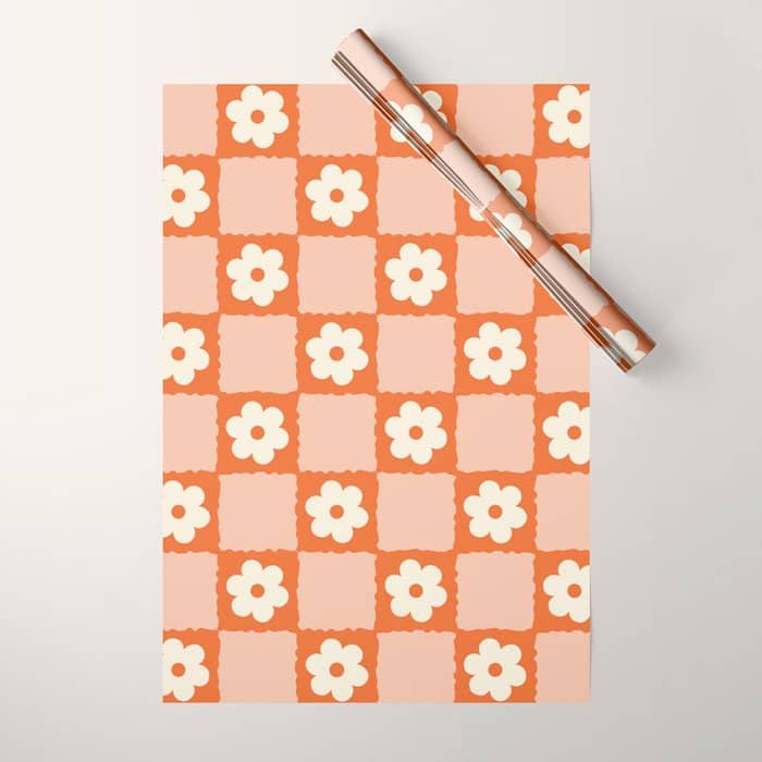 Flower Checker In Burnt Orange  Wrapping Paper