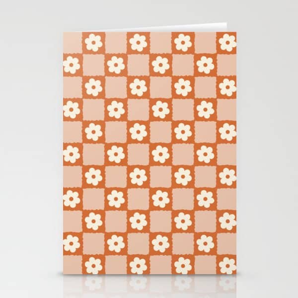 Flower Checker In Burnt Orange  Stationery Card