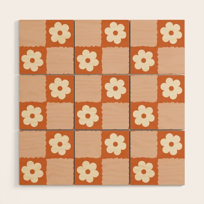 Flower Checker In Burnt Orange  Wood Wall Art