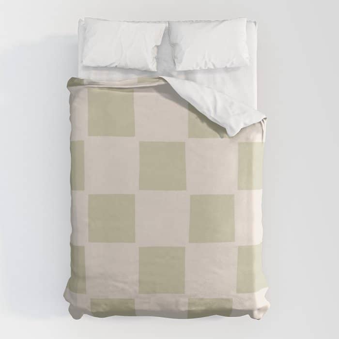 Playful Check In Olive Green Duvet Cover
