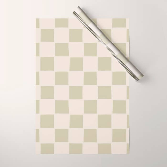 Playful Check In Olive Green Wrapping Paper