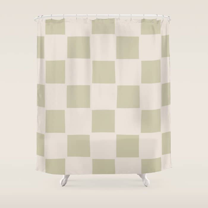 Playful Check In Olive Green Shower Curtain