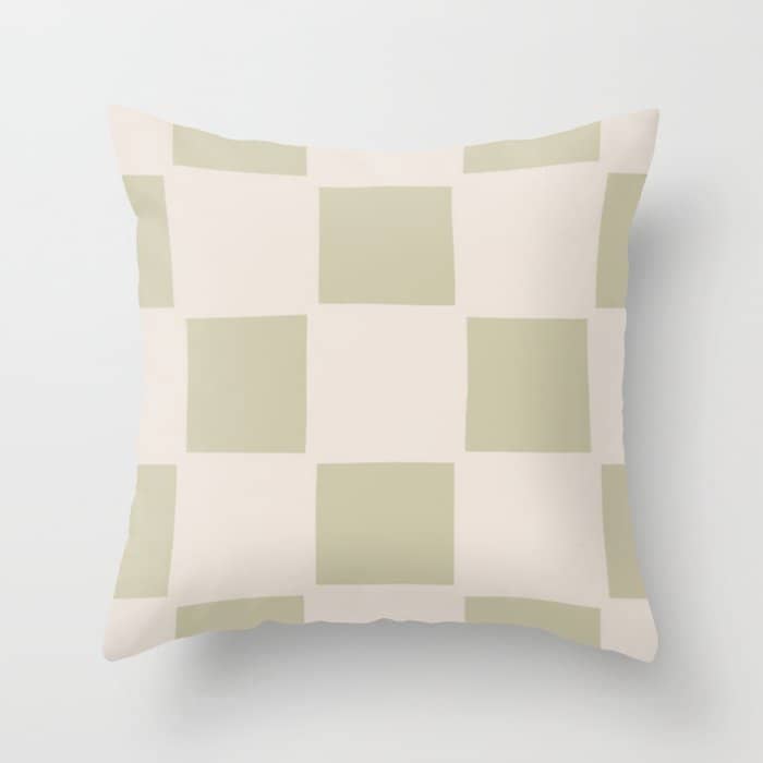 Playful Check In Olive Green Throw Pillow