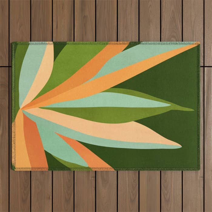 Colorful Agave Painted Cactus Illustration Outdoor Rug