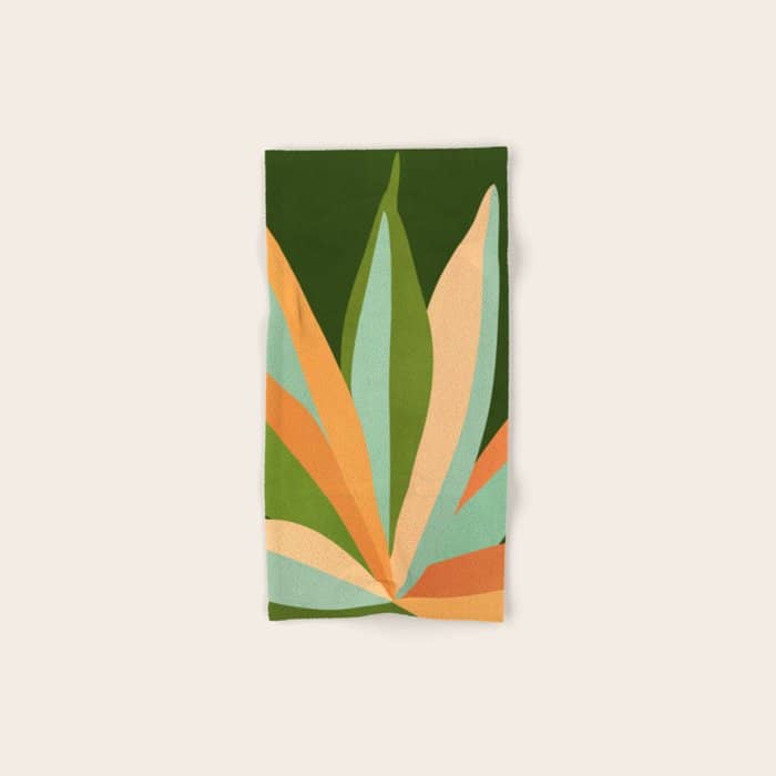Colorful Agave Painted Cactus Illustration Bath Towel