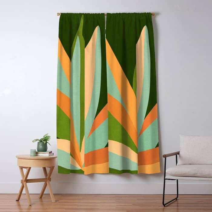 Colorful Agave Painted Cactus Illustration Window Curtain