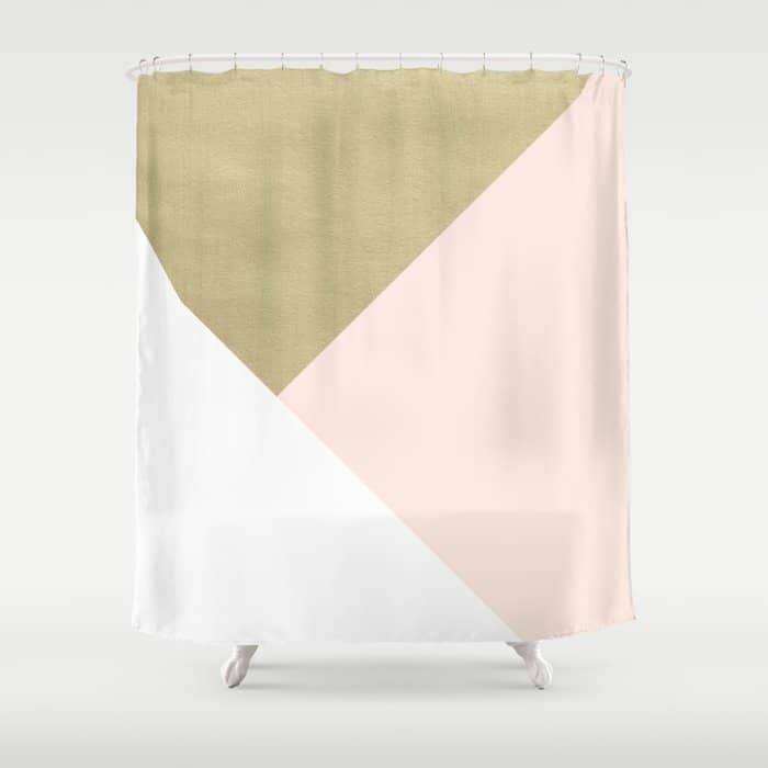 Gold Meets Blush & White Geometric #1 (Faux Foil) #Decor #Art #Homestorie Shower Curtain