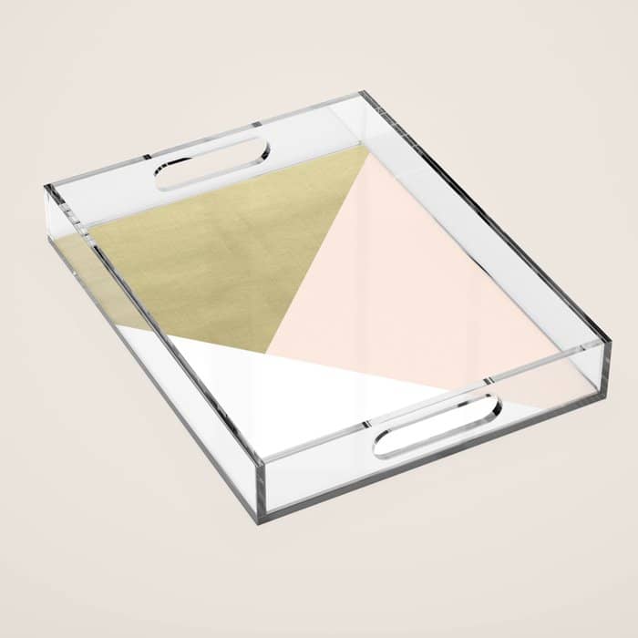 Gold Meets Blush & White Geometric #1 (Faux Foil) #Decor #Art #Homestorie Acrylic Tray