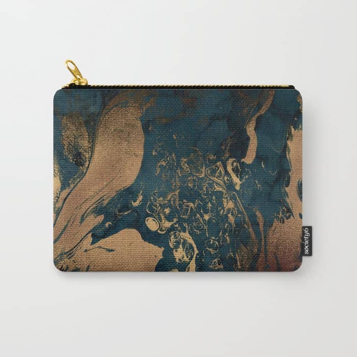 Emerald Indigo And Copper Glamour Marble Carry All Pouch