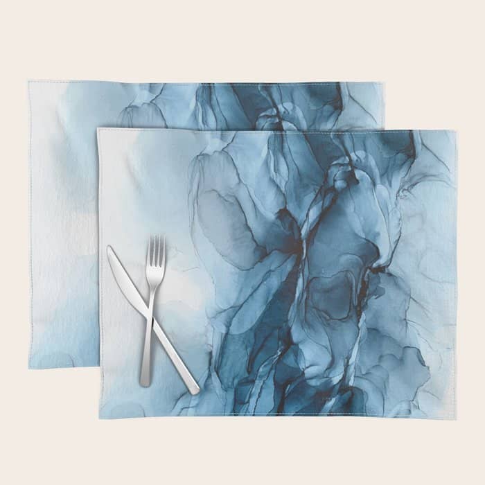 Deep Blue Flowing Water Abstract Painting Placemat