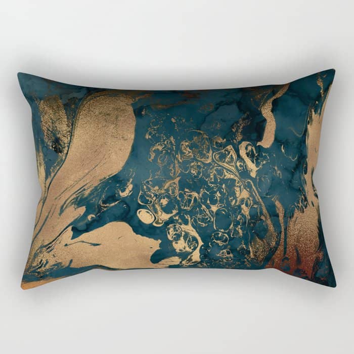Emerald Indigo And Copper Glamour Marble Rectangular Pillow