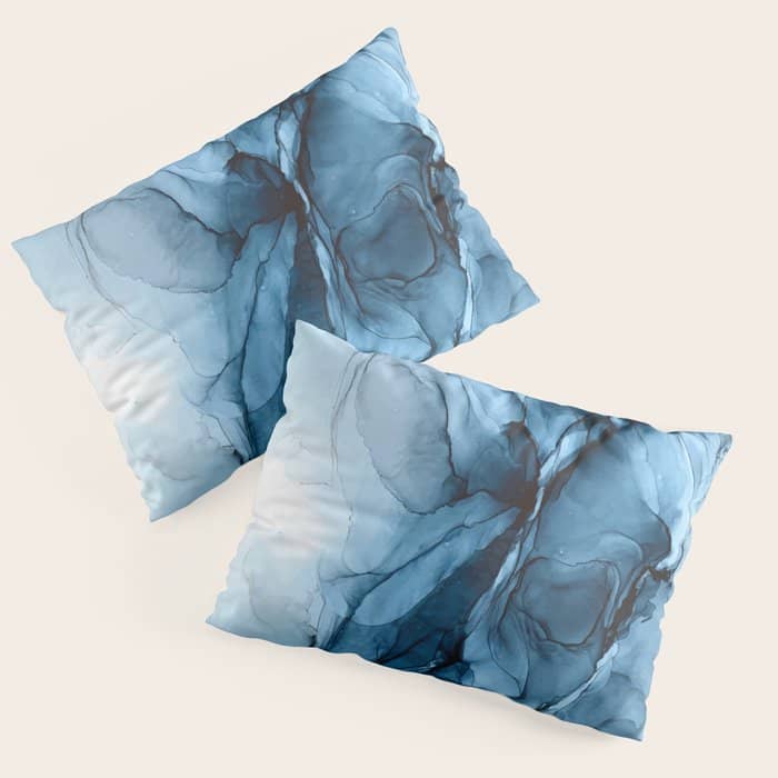 Deep Blue Flowing Water Abstract Painting Pillow Sham