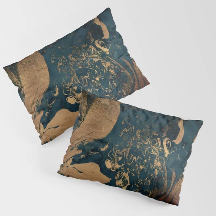 Emerald Indigo And Copper Glamour Marble Pillow Sham