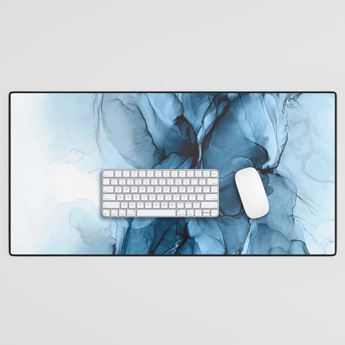 Deep Blue Flowing Water Abstract Painting Desk Mat