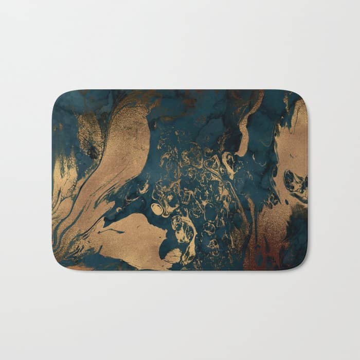 Emerald Indigo And Copper Glamour Marble Bath Mat