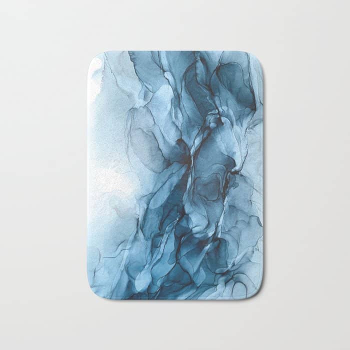 Deep Blue Flowing Water Abstract Painting Bath Mat