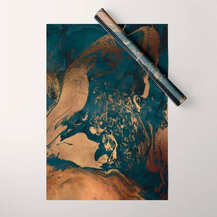 Emerald Indigo And Copper Glamour Marble Wrapping Paper