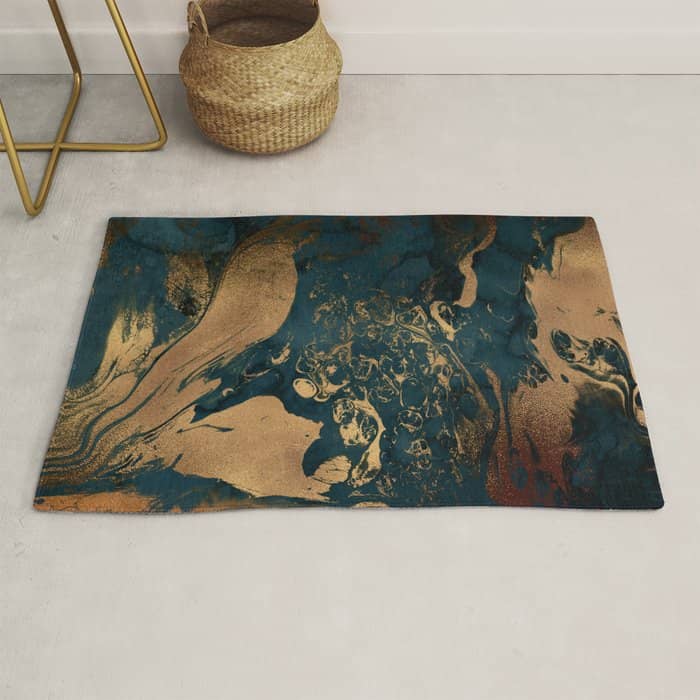 Emerald Indigo And Copper Glamour Marble Rug