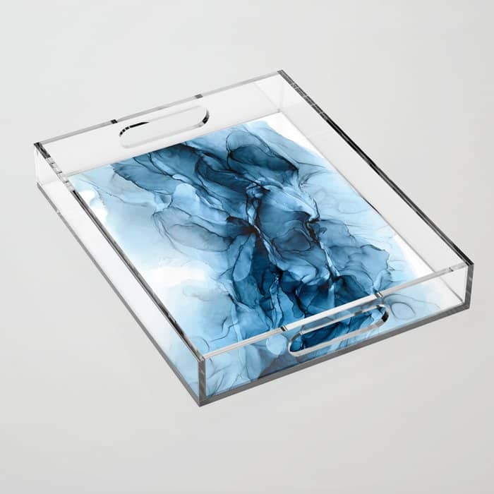 Deep Blue Flowing Water Abstract Painting Acrylic Tray
