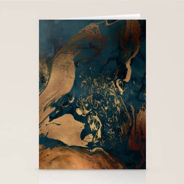 Emerald Indigo And Copper Glamour Marble Stationery Card