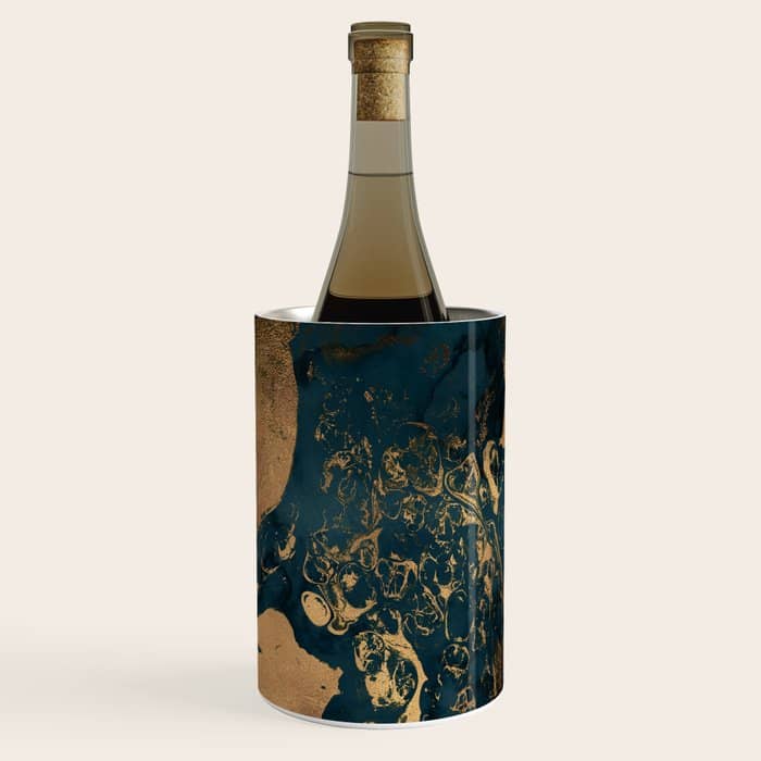 Emerald Indigo And Copper Glamour Marble Wine Chiller