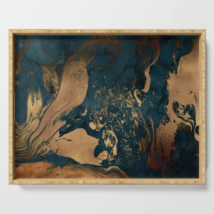 Emerald Indigo And Copper Glamour Marble Serving Tray