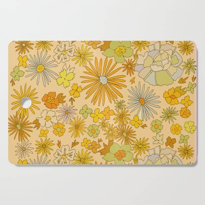 Flower Power Wildflowers Brown // Retro Art By Surfy Birdy Cutting Board
