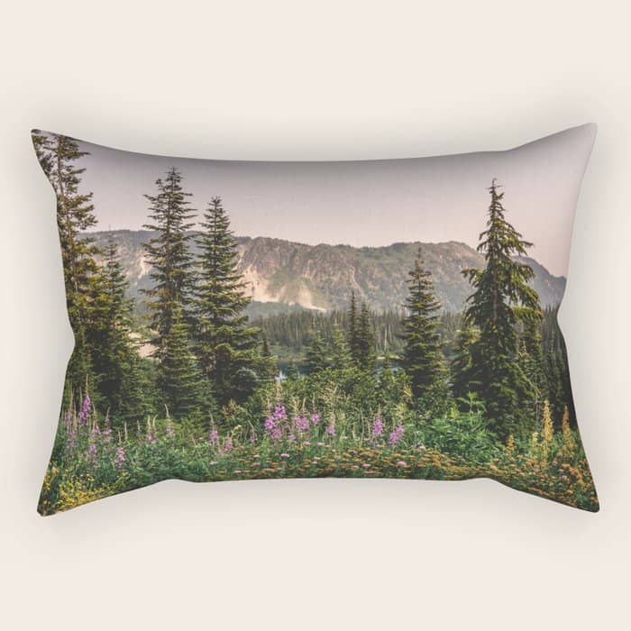 Mount Rainier Wildflower Adventure - National Park Wanderlust Rectangular Pillow