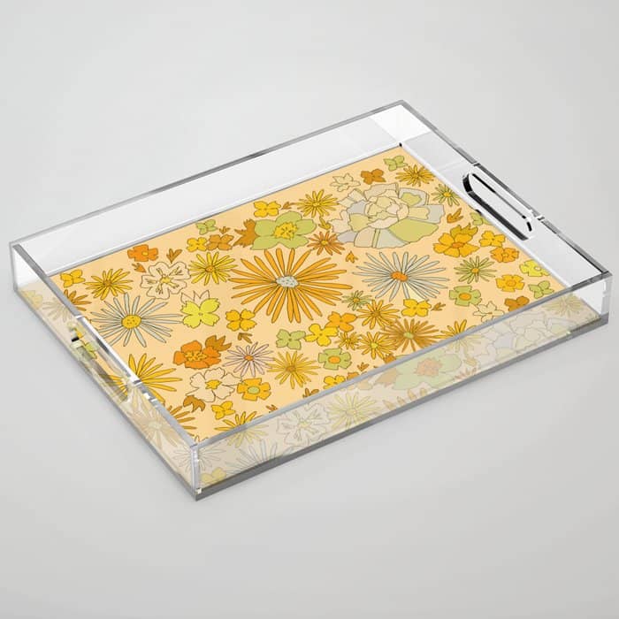 Flower Power Wildflowers Brown // Retro Art By Surfy Birdy Acrylic Tray