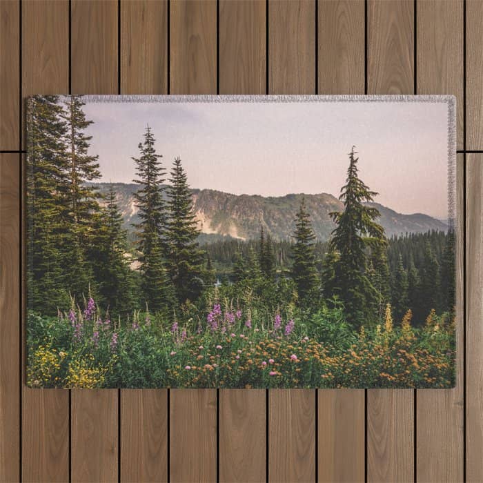 Mount Rainier Wildflower Adventure - National Park Wanderlust Outdoor Rug
