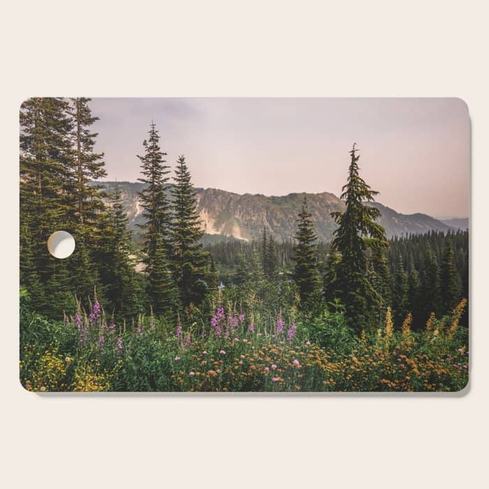 Mount Rainier Wildflower Adventure - National Park Wanderlust Cutting Board
