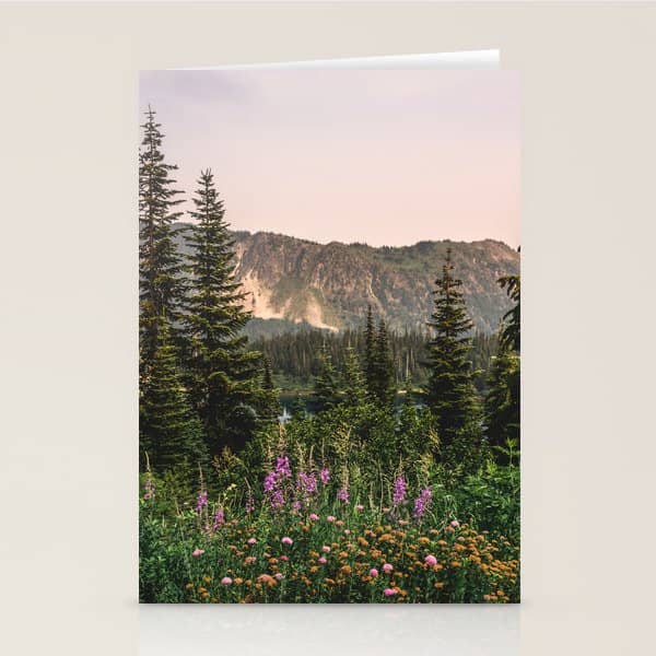 Mount Rainier Wildflower Adventure - National Park Wanderlust Stationery Card