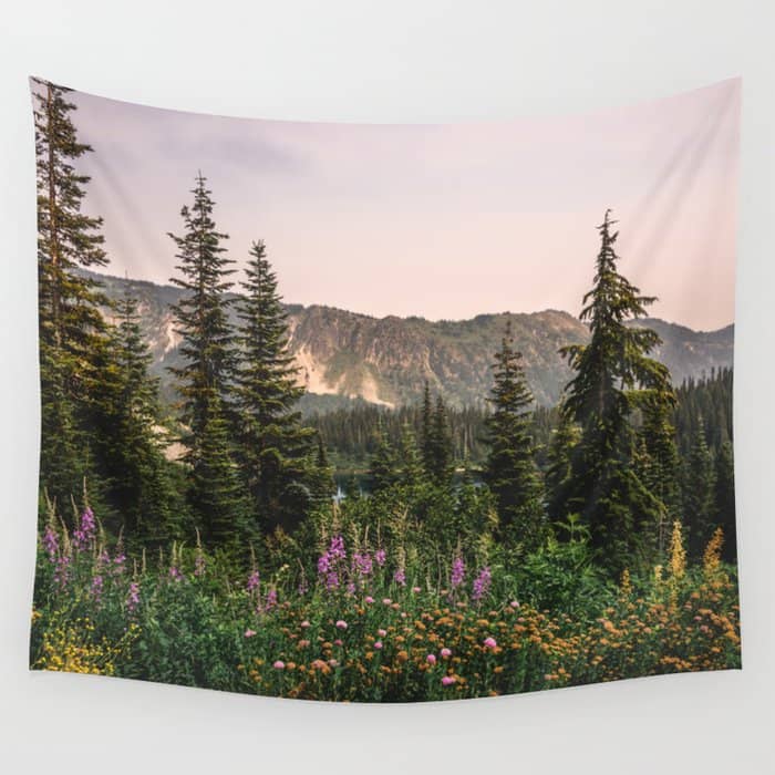 Mount Rainier Wildflower Adventure - National Park Wanderlust Wall Tapestry